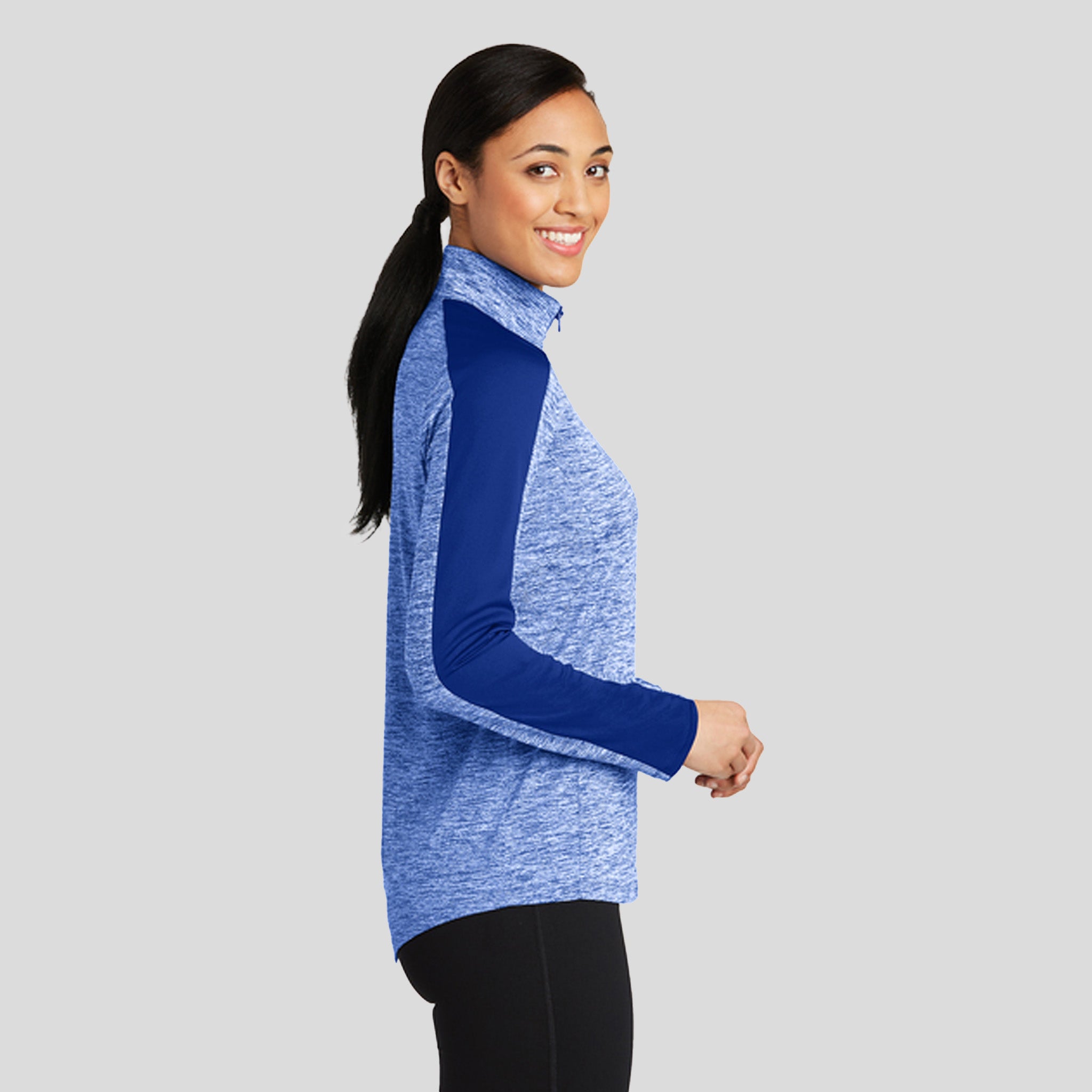 Women's PosiCharge® Electric Heather Colorblock 1/4-Zip Pullover | True Royal Electric/True Royal