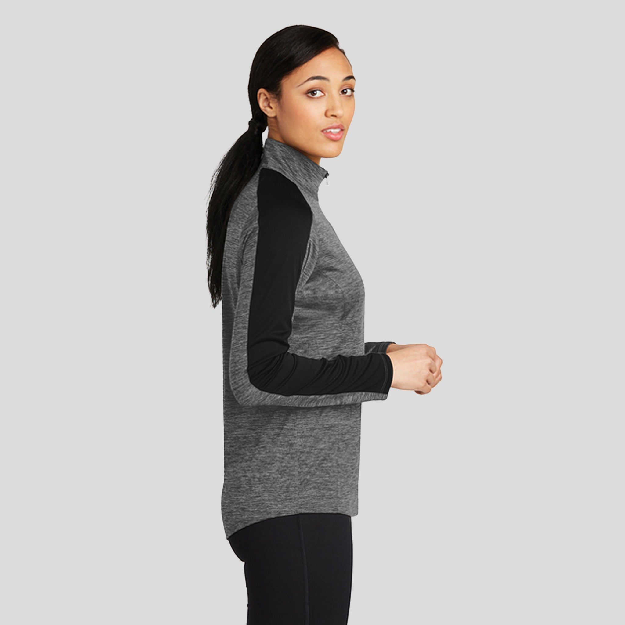 Women's PosiCharge® Electric Heather Colorblock 1/4-Zip Pullover | Grey-Black Electric/Black