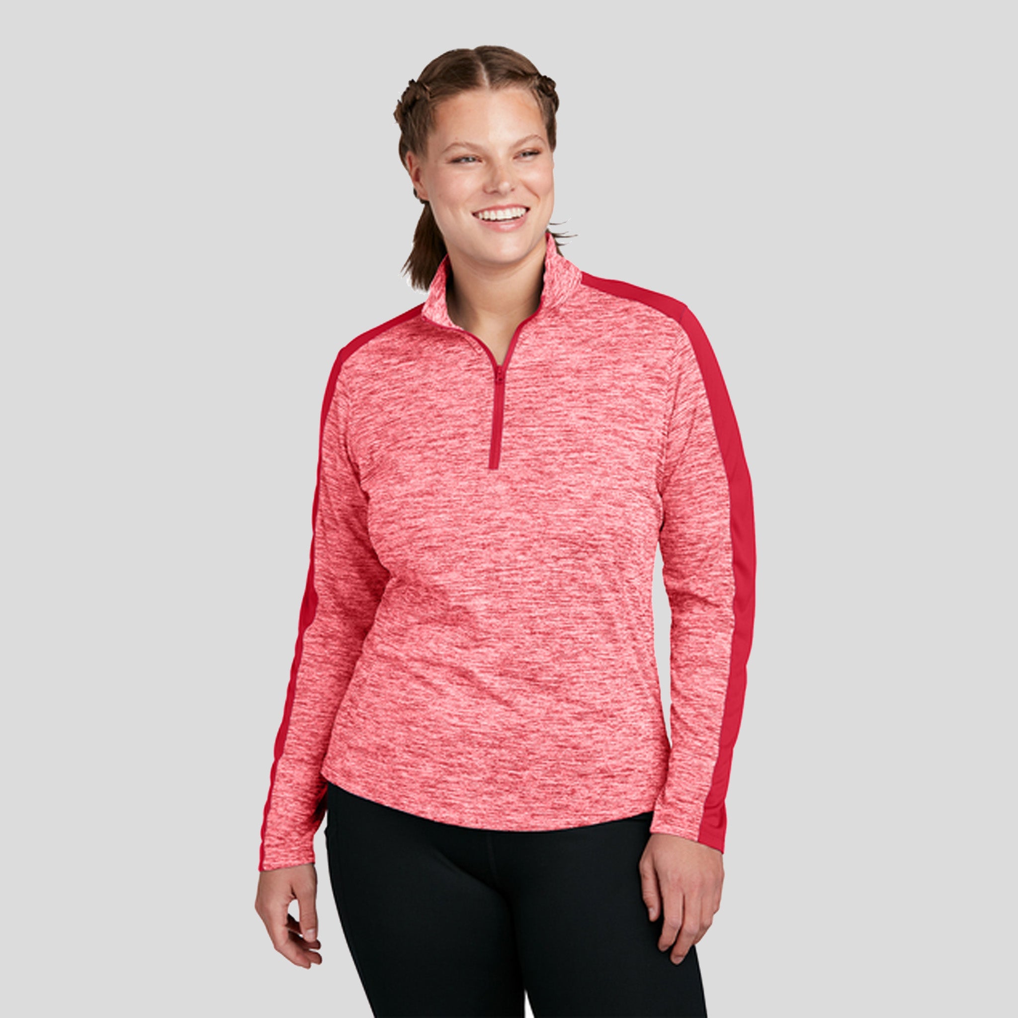 Women's PosiCharge® Electric Heather Colorblock 1/4-Zip Pullover | Deep Red Electric/Deep Red